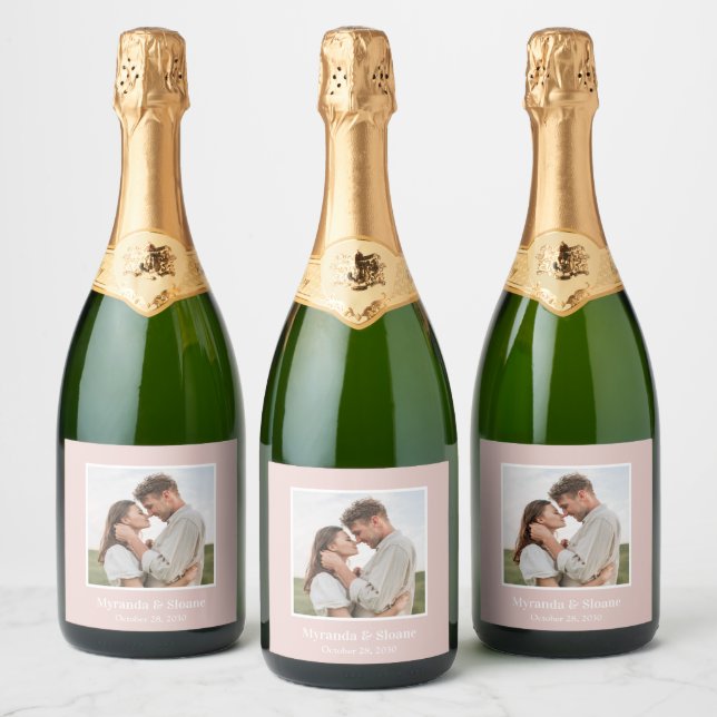Étiquettes Pour Bouteilles De Vin Mousseux Photo Party Blush rose (Bouteilles)