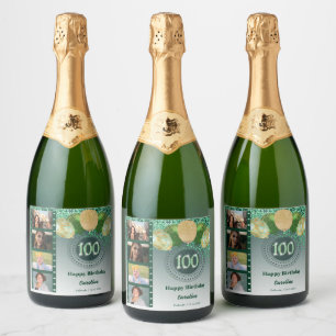 Étiquettes Pour Bouteilles De Vin Mousseux Photos, 100e anniversaire Parties scintillant vert