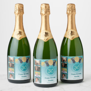 Étiquettes Pour Bouteilles De Vin Mousseux Photos, 30e anniversaire Parties scintillant bleue