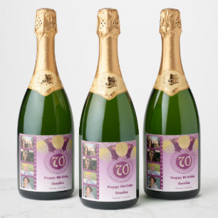 Étiquettes Pour Bouteilles De Vin Mousseux Photos, 70e anniversaire Rose Parties scintillant 