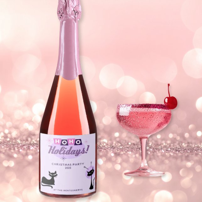 Étiquettes Pour Bouteilles De Vin Mousseux Pink Midcentury Modern Christmas Party (Créateur téléchargé)
