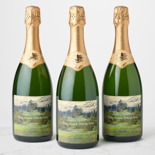 Étiquettes Pour Bouteilles De Vin Mousseux Pins peinture aquarelle (Bouteilles)