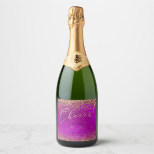 Étiquettes Pour Bouteilles De Vin Mousseux PixDezines Bravo Magenta Rose+Parties scintillant