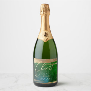 Étiquettes Pour Bouteilles De Vin Mousseux PixDezines Brush Gold Brush Strokes Emerald Turquo