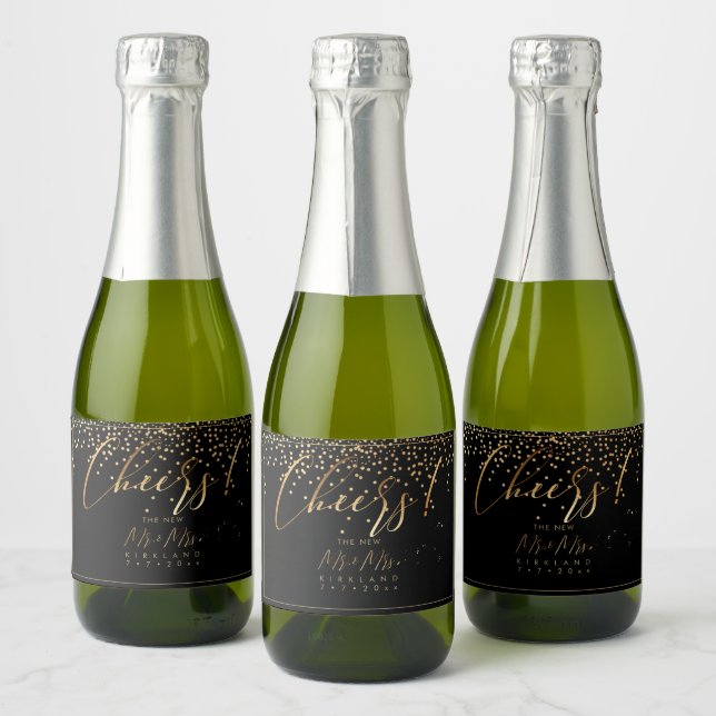 Étiquettes Pour Bouteilles De Vin Mousseux PixDezines Faux Gold Script, Cheers+Confetti (Bouteilles)