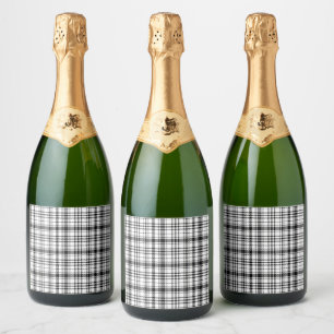 Étiquettes Pour Bouteilles De Vin Mousseux Plaid noir et blanc