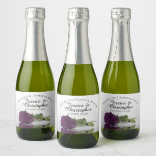 Étiquettes Pour Bouteilles De Vin Mousseux Plum romantique violet Rose Merci Mariage Mini