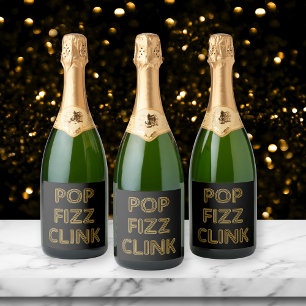Étiquettes Pour Bouteilles De Vin Mousseux Pop Fizz Clink Typographie moderne Réveillon du No