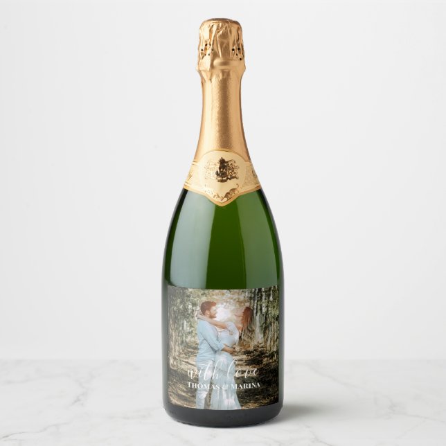 Étiquettes Pour Bouteilles De Vin Mousseux Portrait Mariage personnalisé Calligraphie moderne (Devant)