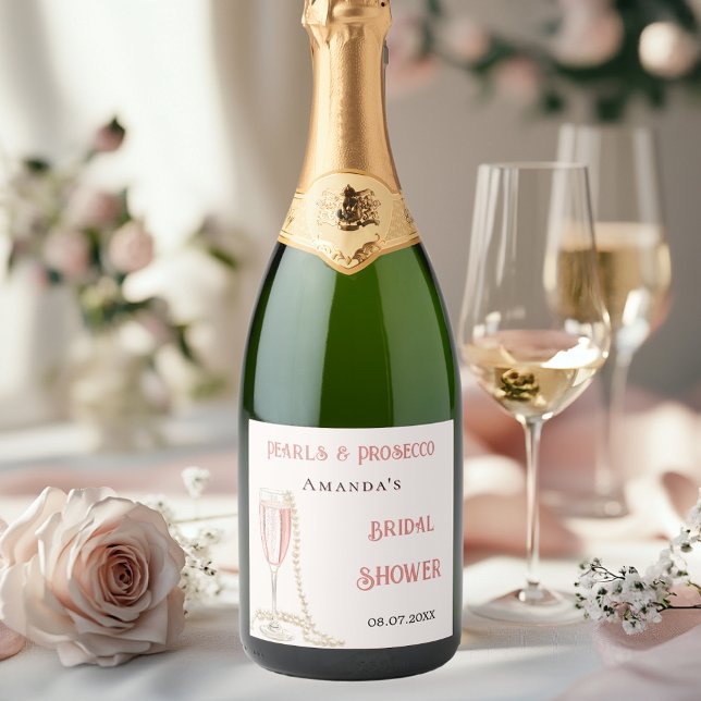 Étiquettes Pour Bouteilles De Vin Mousseux Prosecco perle rose mariage (Créateur téléchargé)