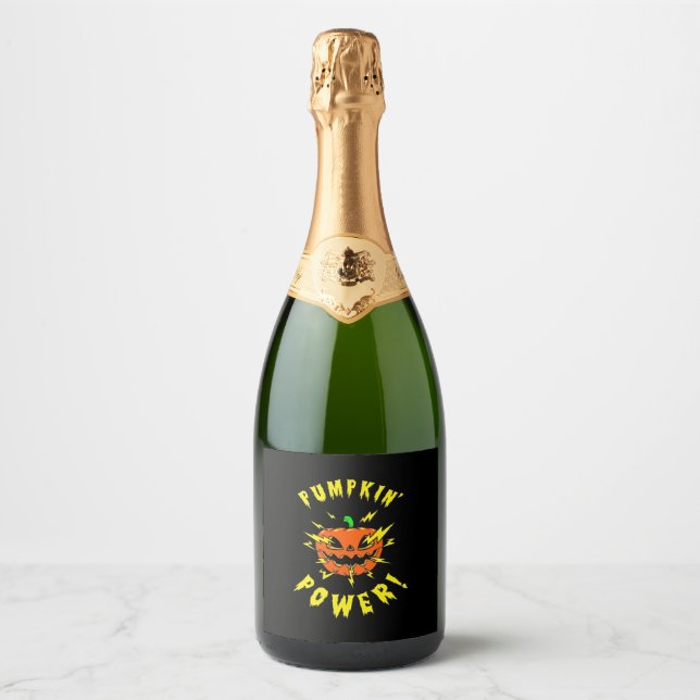 Étiquettes Pour Bouteilles De Vin Mousseux Puissance Citrouille d'Halloween (Devant)