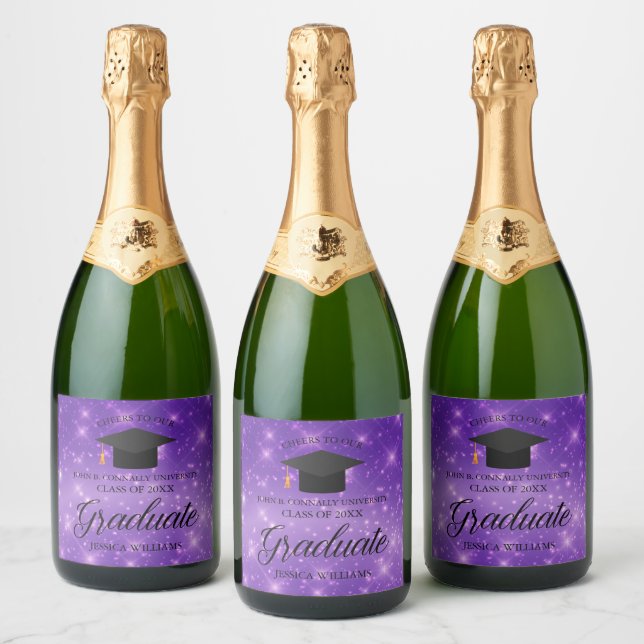 Étiquettes Pour Bouteilles De Vin Mousseux Purple Sparkle Graduate Custom Graduate Party (Bouteilles)