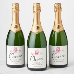 Étiquettes Pour Bouteilles De Vin Mousseux Pyjamas rose Procuco Bachelorette Party Custom
