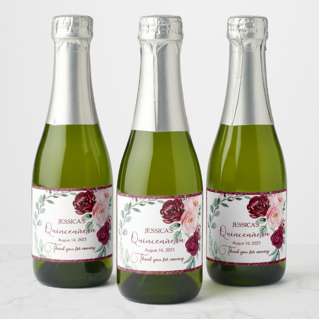 Étiquettes Pour Bouteilles De Vin Mousseux Quinceanera Bourgogne Rouge Mini Vin Étincelant Ét (Bouteilles)