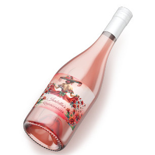 Étiquettes Pour Bouteilles De Vin Mousseux Quinceañera Personnalisé Beau rouge