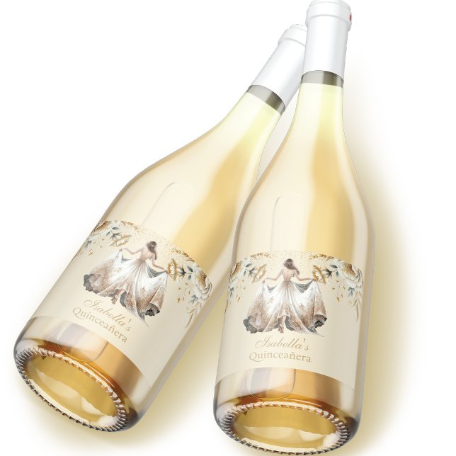 Étiquettes Pour Bouteilles De Vin Mousseux Quinceañera Personnalisé Luxe Or Ivoire (Créateur téléchargé)