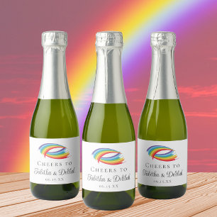 Étiquettes Pour Bouteilles De Vin Mousseux Rainbow Waves magnifique mariage personnalisé Mini