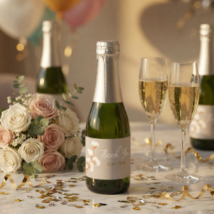 Étiquettes Pour Bouteilles De Vin Mousseux Rameau de coton élégant « Merci » personnalisé