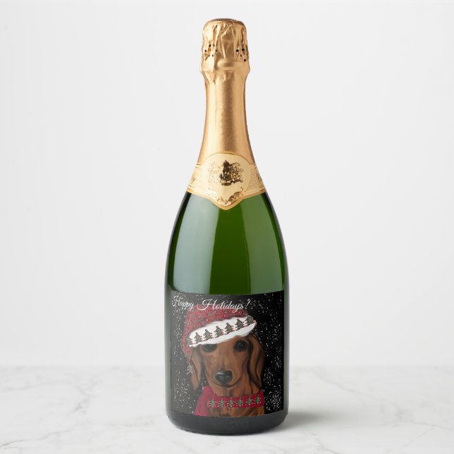 Étiquettes Pour Bouteilles De Vin Mousseux Red Dachshund (Devant)