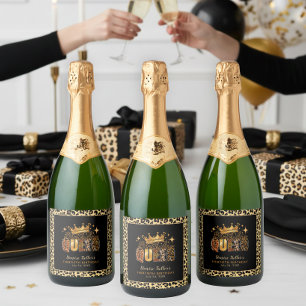 Étiquettes Pour Bouteilles De Vin Mousseux Reine de l'anniversaire Fun Léopard Trente ans