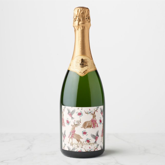 Étiquettes Pour Bouteilles De Vin Mousseux Rennes, Oiseaux, Fleurs (Devant)