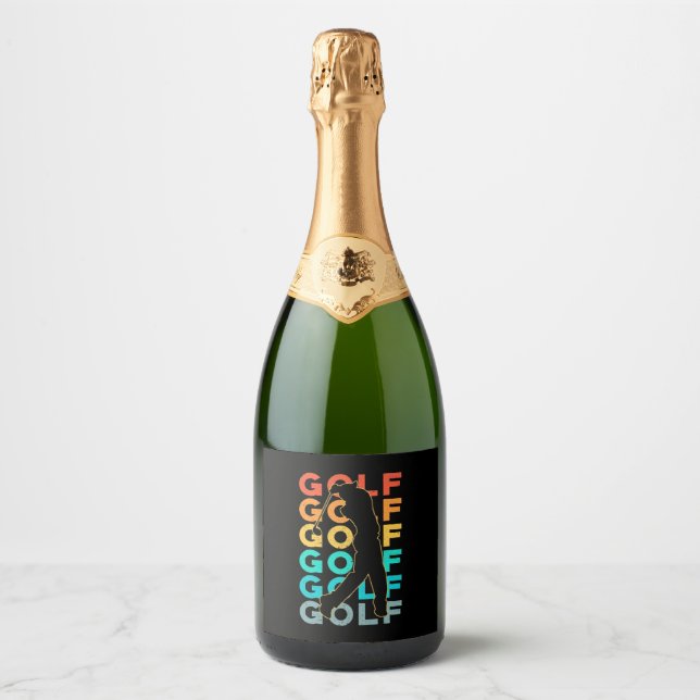 Étiquettes Pour Bouteilles De Vin Mousseux Retro Golfer (Devant)