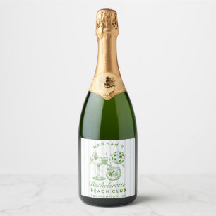 Étiquettes Pour Bouteilles De Vin Mousseux Retro Vert & Bleu Rayures Enterrement de Vie de Je