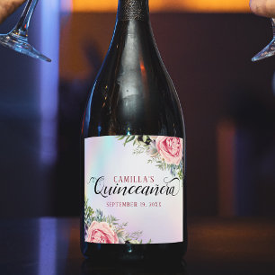 Étiquettes Pour Bouteilles De Vin Mousseux Romantique élégant Floral Quinceañera