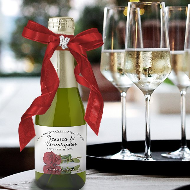 Étiquettes Pour Bouteilles De Vin Mousseux Romantique Rose rouge Mariage Merci Mini (Créateur téléchargé)