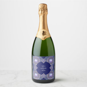 Étiquettes Pour Bouteilles De Vin Mousseux Rosace bleue