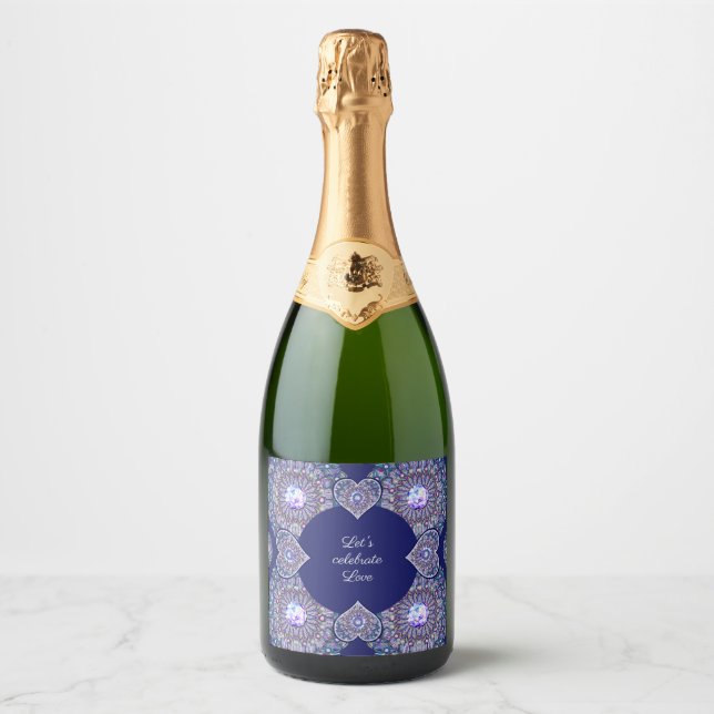 Étiquettes Pour Bouteilles De Vin Mousseux Rosace bleue (Devant)