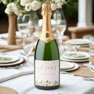 Étiquettes Pour Bouteilles De Vin Mousseux Rose Florale Rustique Mariage Vin de Fête de Fianç