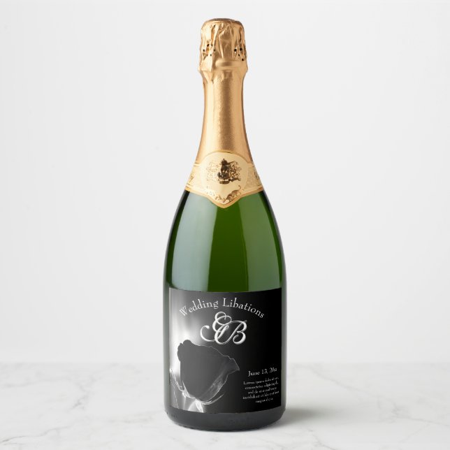 Étiquettes Pour Bouteilles De Vin Mousseux Rose Noire (Devant)