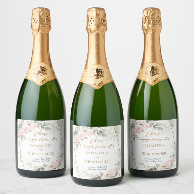 Étiquettes Pour Bouteilles De Vin Mousseux Rose opulent de l'eucalyptus et mariage d'or (Bouteilles)