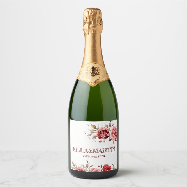 Étiquettes Pour Bouteilles De Vin Mousseux roses de printemps rose pour la boutique de vin (Devant)