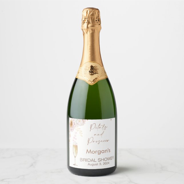Étiquettes Pour Bouteilles De Vin Mousseux Roses Petals Petals Prosecco Boho Fête des mariées (Devant)