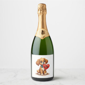 Étiquettes Pour Bouteilles De Vin Mousseux Saint-Valentin Rétro Vintage Chien Saint-Valentin