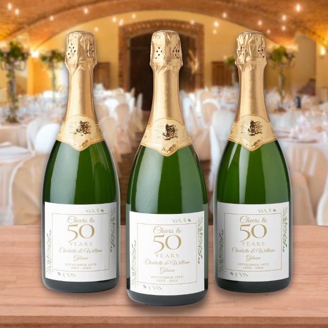 Étiquettes Pour Bouteilles De Vin Mousseux Salutations À 50 Ans Mariage Verdure (Créateur téléchargé)