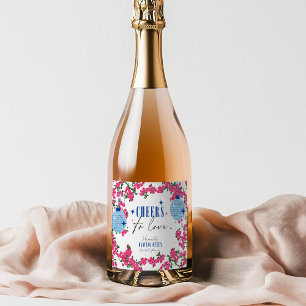 Étiquettes Pour Bouteilles De Vin Mousseux Santorin Bougainvillée musicale enterrement de vie