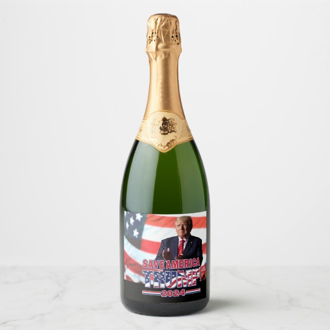 Étiquettes Pour Bouteilles De Vin Mousseux Sauvez l'Amérique Trump 2024 (Devant)