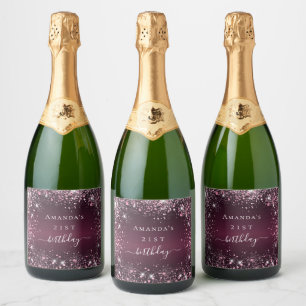 Étiquettes Pour Bouteilles De Vin Mousseux Script de nom de parties scintillant rose bordeaux