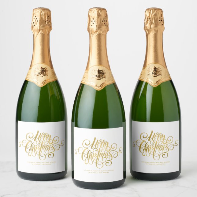 Étiquettes Pour Bouteilles De Vin Mousseux Script fantaisie "Joyeux Noël" Personnalisé (Bouteilles)