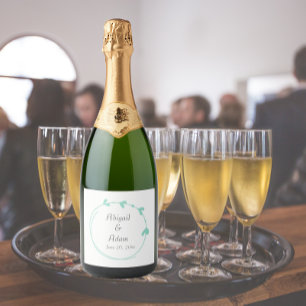 Étiquettes Pour Bouteilles De Vin Mousseux Seafoam simple coeur Mariage de couronne