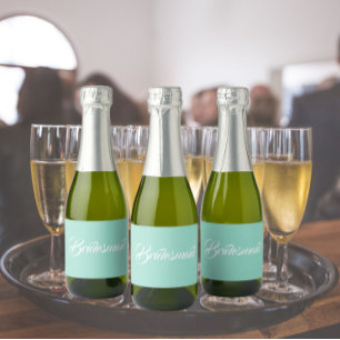 Étiquettes Pour Bouteilles De Vin Mousseux Seafoam Stylisé Script Mariage Bridesmaid