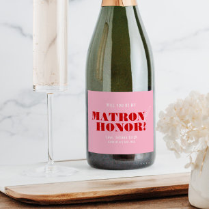 Étiquettes Pour Bouteilles De Vin Mousseux Serez-vous ma dame d'honneur Rose et rouge gras