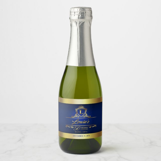 Étiquettes Pour Bouteilles De Vin Mousseux Sherryl's 50e anniversaire marine or mini (Devant)