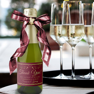 Étiquettes Pour Bouteilles De Vin Mousseux Simple Elegant Maroon Bourgogne & Mariage Or Mini