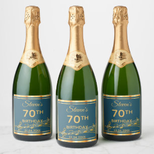 Étiquettes Pour Bouteilles De Vin Mousseux Soirée de 70e anniversaire élégante musique turquo