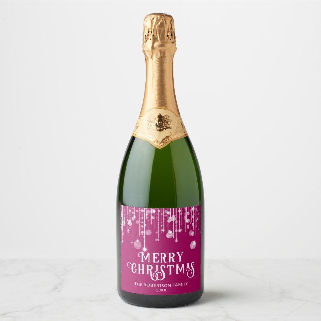 Étiquettes Pour Bouteilles De Vin Mousseux Soirée de Noël rose (Devant)