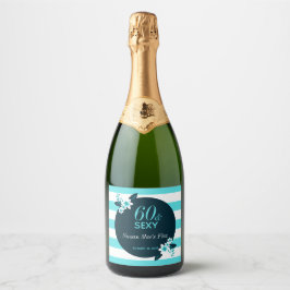 Étiquettes Pour Bouteilles De Vin Mousseux Soixante et sexy Turquoise blanc 60e fête d'annive